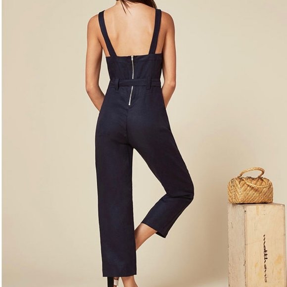 Reformation Black Linen Lunna Jumpsuit Size 6 - Picture 2 of 12
